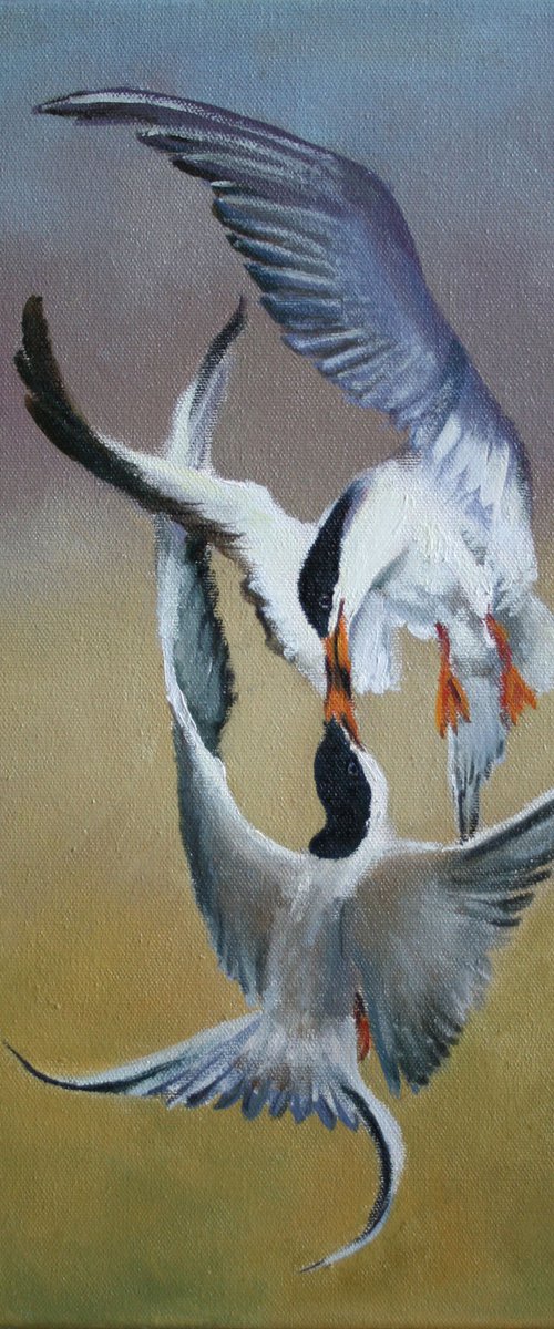 Couple... Arctic Gulls... /  ORIGINAL PAINTING by Salana Art Gallery