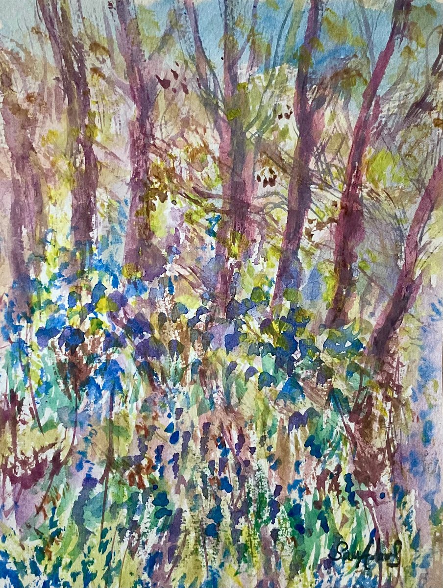 Expressive Watercolour , Spring Bluebells By Samantha Adams, 7 X 9, Artwork For Sale On Artfinder