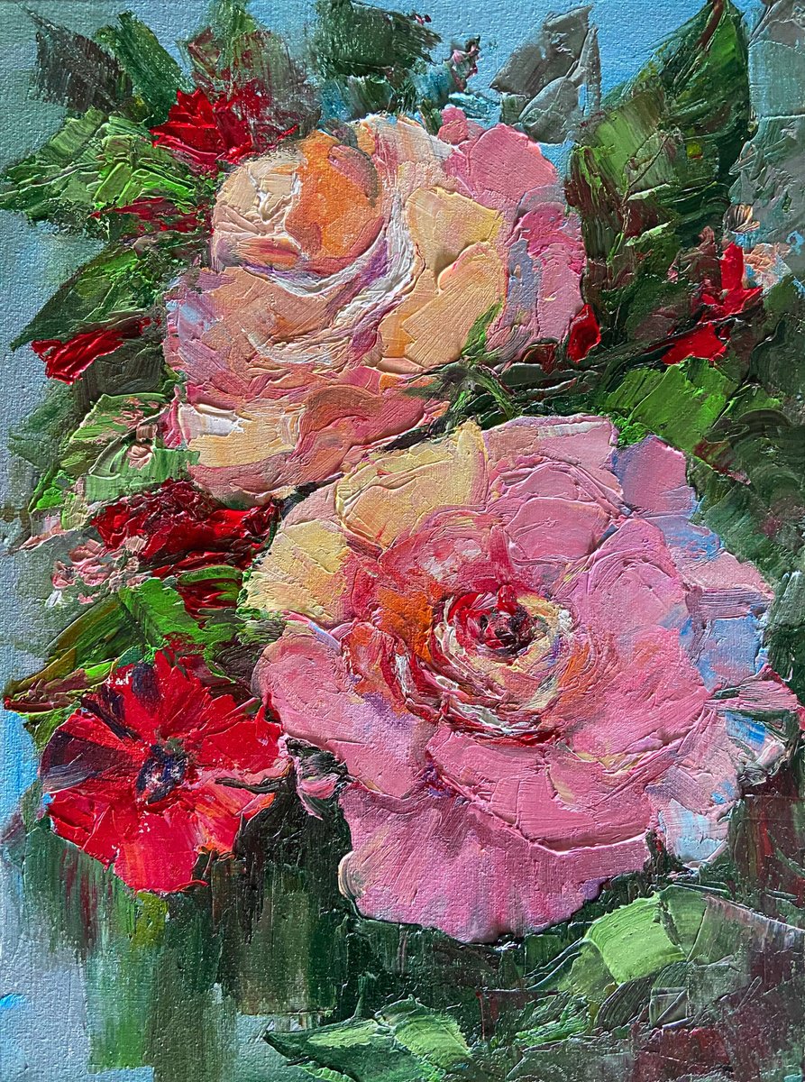 Impressionistic Botanical Oil Painting By Galyna Shevchencko, 12 X 16, Blossoms Of Joy, Original Artwork