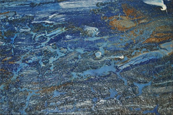 Sea World - Abstract Landscape Painting, Acrylic Painting Textured Seascape, Framed Artwork