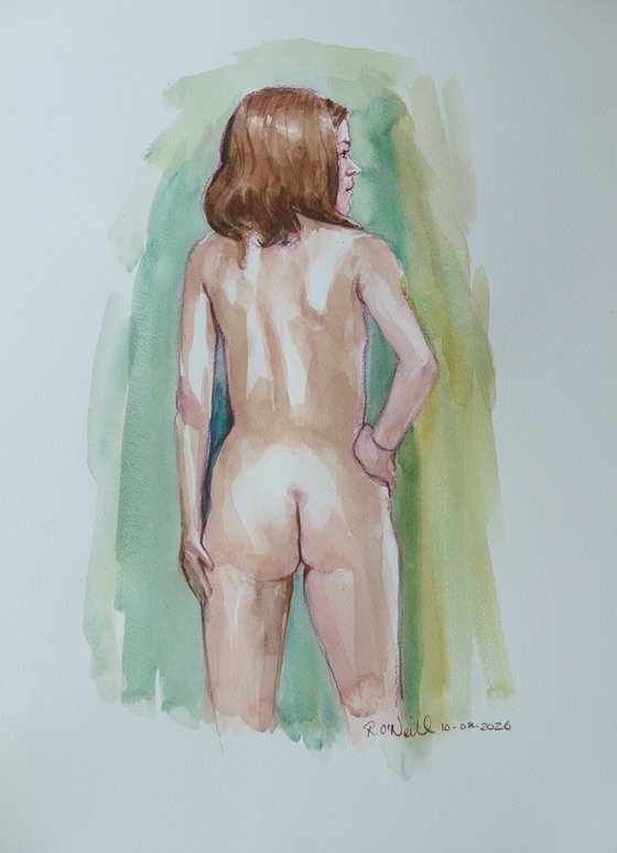 Standing female nude back study