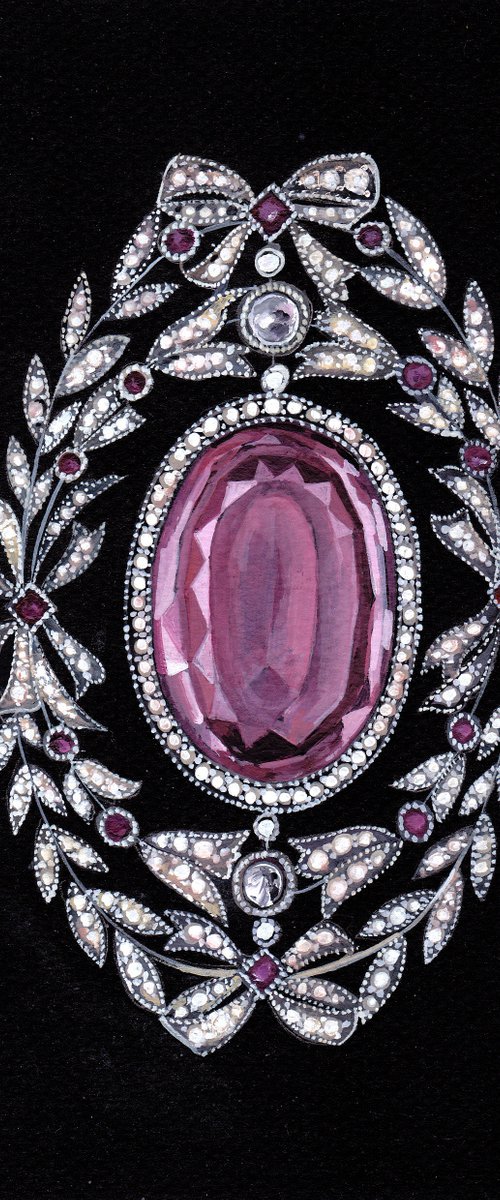 Art-Deco style pendant-brooch with pink sapphire by Anastasia Terskih
