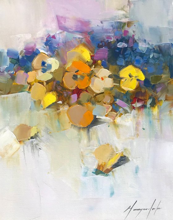 Pansies, Oil painting by Palette Knife, One of a kind, Handmade artwork