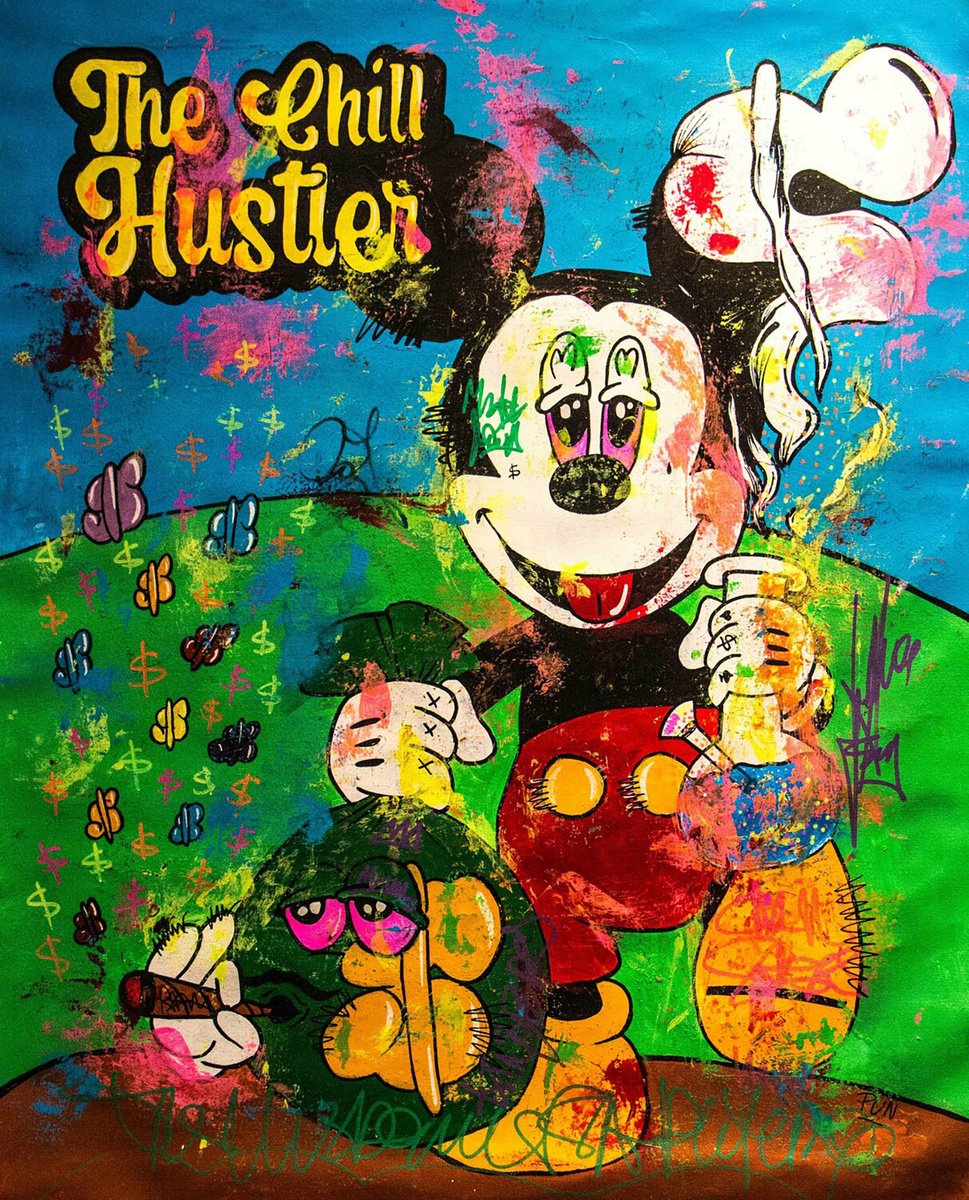 Urban And Pop Acrylic Painting , The Chill Hustler Ft. Mickey Mouse By Carlos Pun Art, 28 X 35, Artwork For Sale On Artfinder
