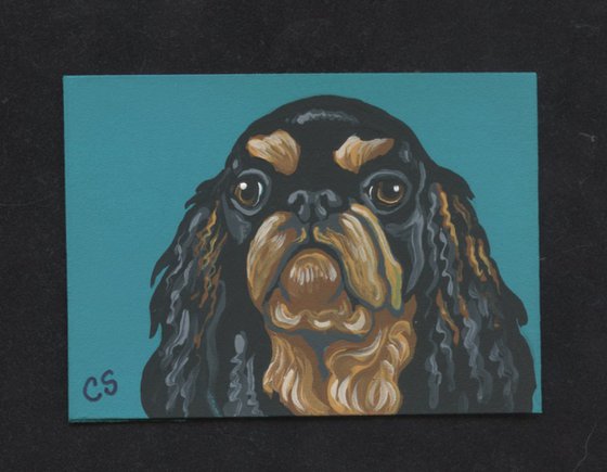 ACEO ATC Original Painting EnglishToy Spaniel Pet Dog Art-Carla Smale