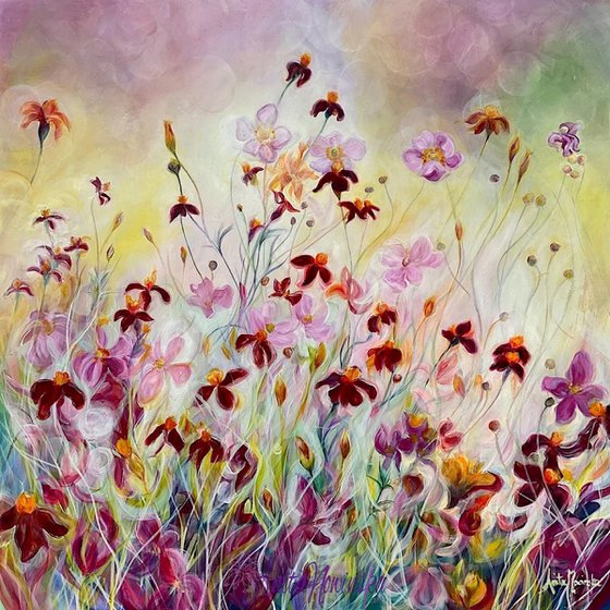 Happiness- Flower Meadow Painting