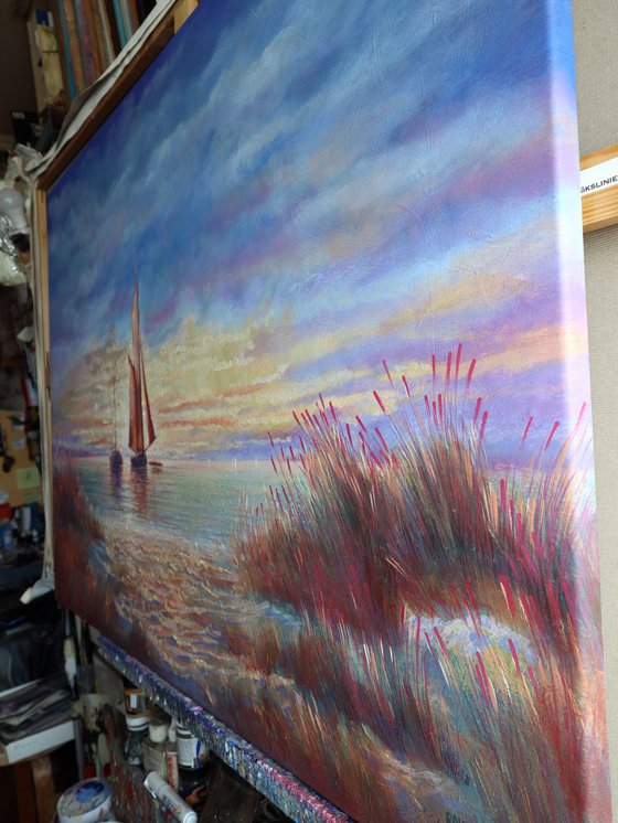 Sunrise in the Bay:linen, oil, 79x109