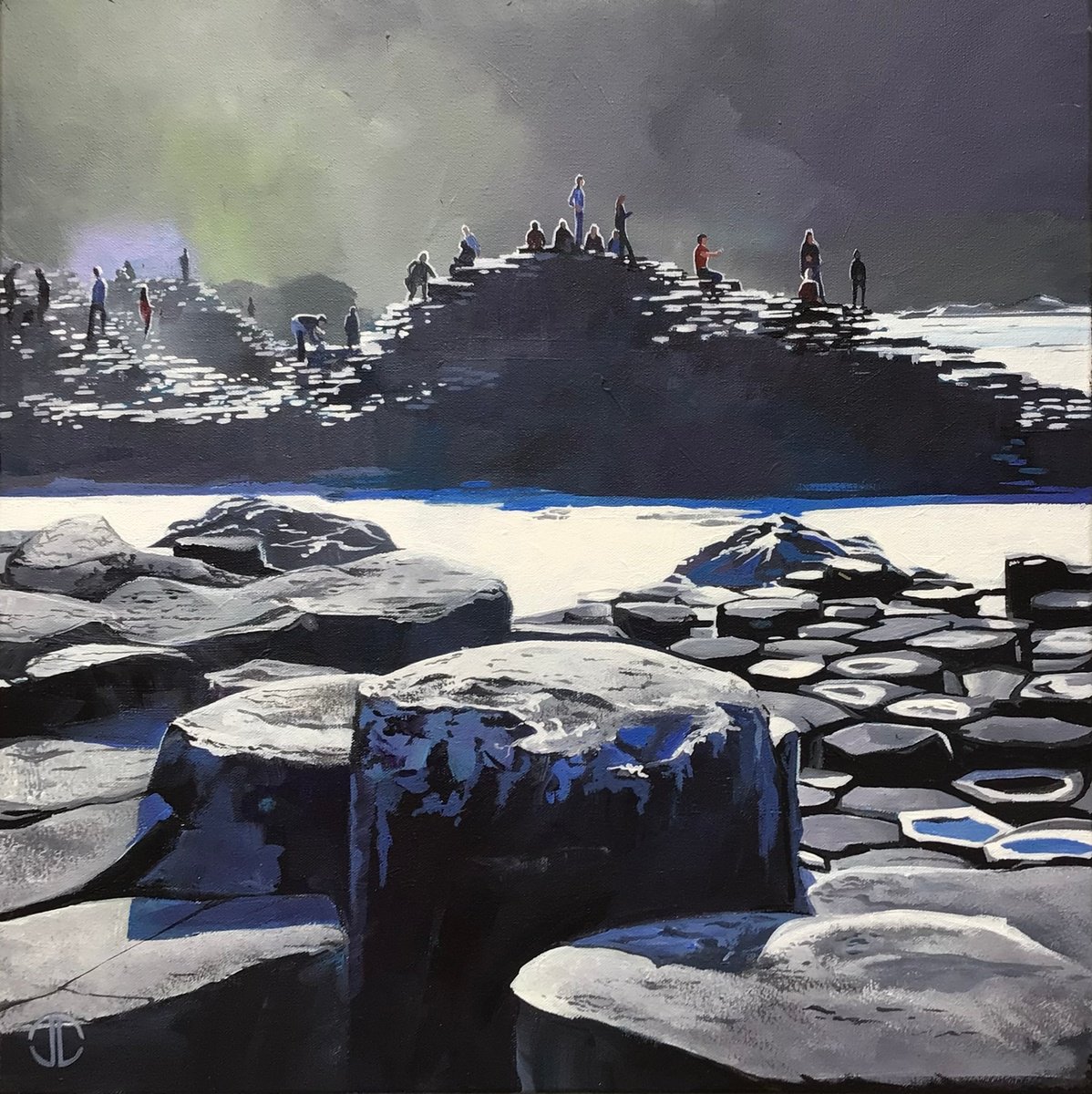 Impressionistic Landscape Acrylic Painting By Joseph Lynch, 20 X 20, Giants Causeway, Original Artwork