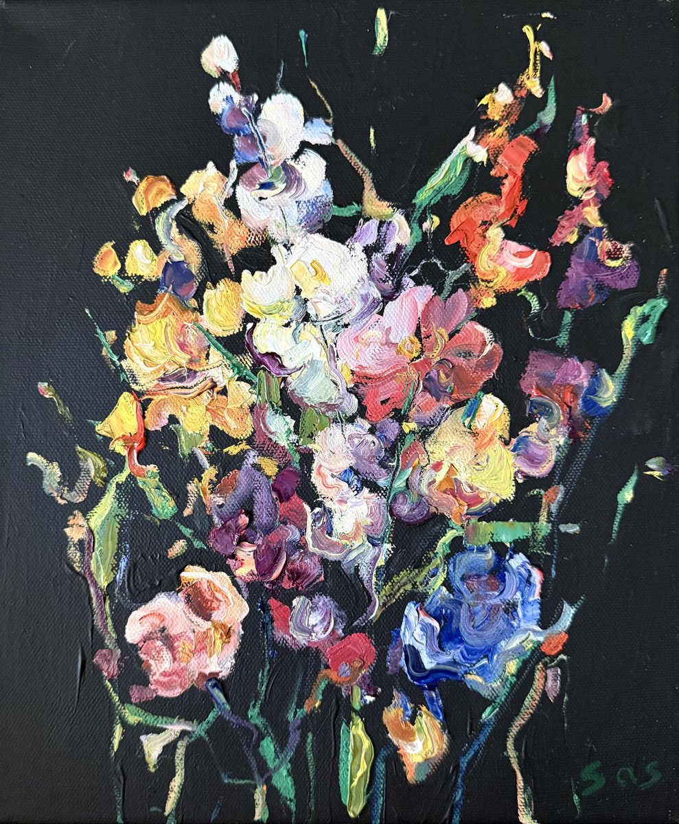 Abstract Still Life Oil Painting By Liubou Sas, 10 X 12", Flowers 6, Original Artwork