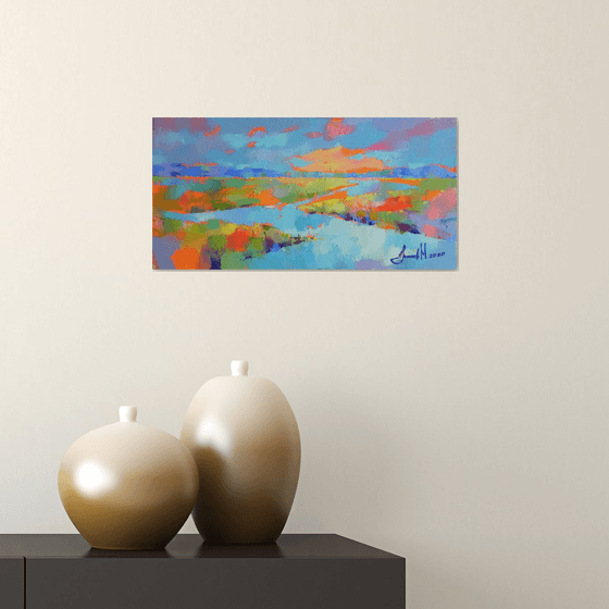 "River landscape" Original painting Oil on canvas Home decor