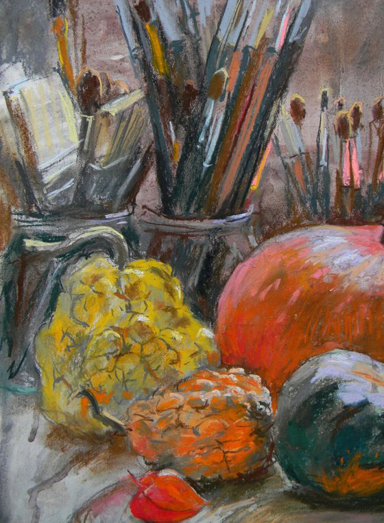 Pumpkins and brushes