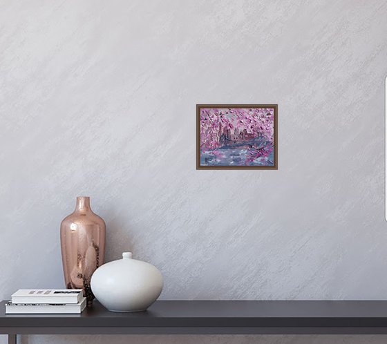 NYC Spring Painting Cityscape Original Art New York Small Oil Artwork Impasto Palette Knife Wall Art 10 by 8" by Halyna Kirichenko