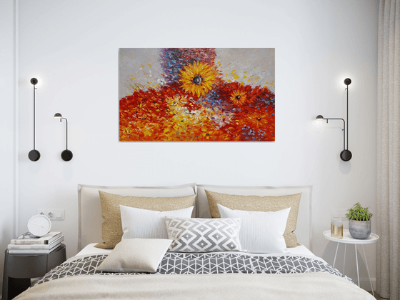 Field of flowers (100x60cm, oil painting, palette knife)