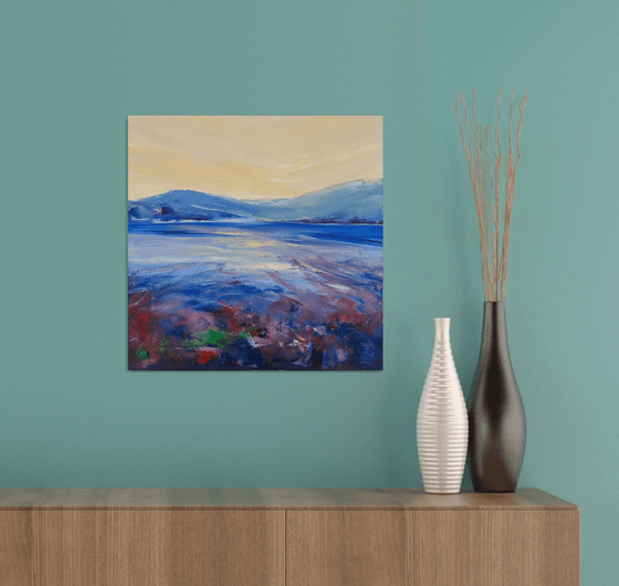 Blue lake — contemporary landscape with optimistic and positive energy