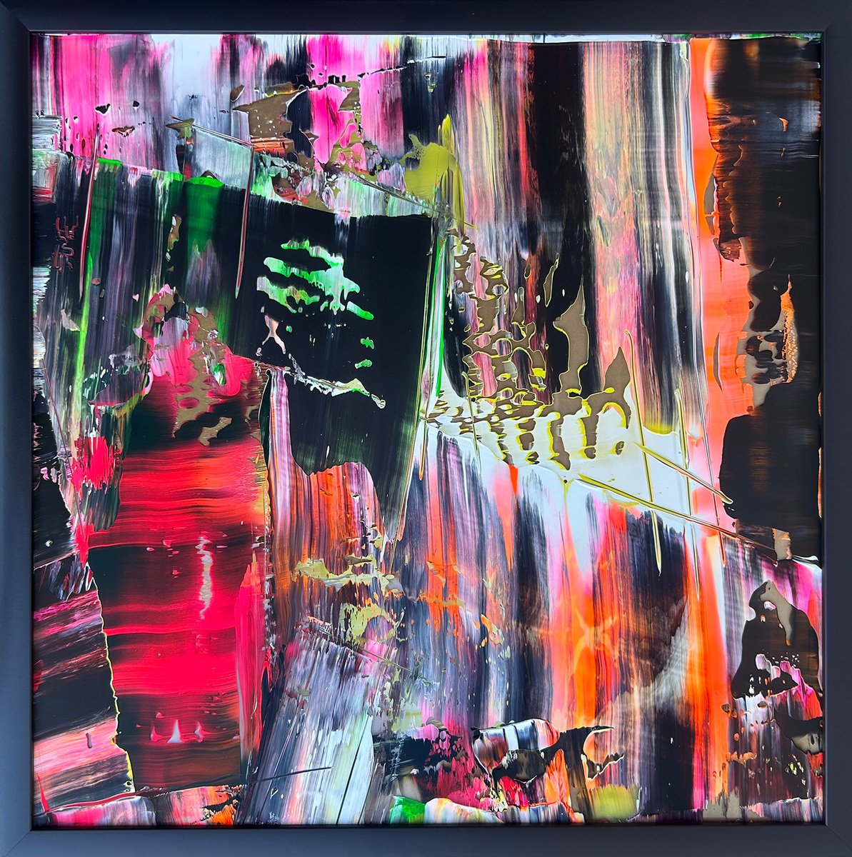 Expressive Abstract Acrylic Painting By Preston M. Smith (Pms), 26 X 26", "Hey There Tiger", Original Artwork