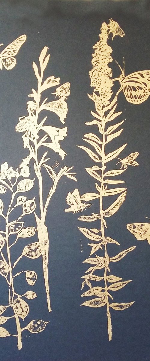 Flora and fauna (gold on black #3) by Carolynne Coulson