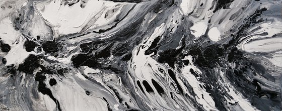 Salt and Nero 200cm x 80cm Black White Textured Abstract Art