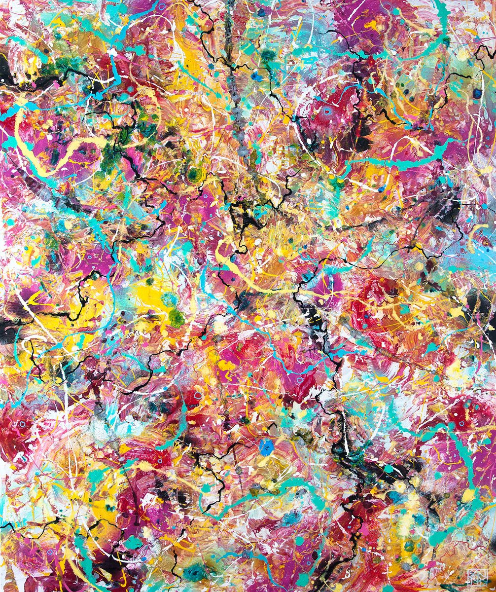 Impressionistic Abstract Acrylic Painting By Jakub Jecminek, 39 X 47, Composition 7171, Original Artwork