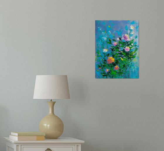 Abstract flowers on blue