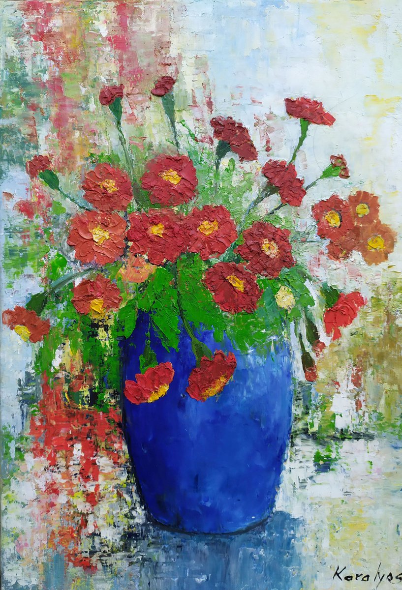 Marigolds flowers in a vase by Maria Karalyos