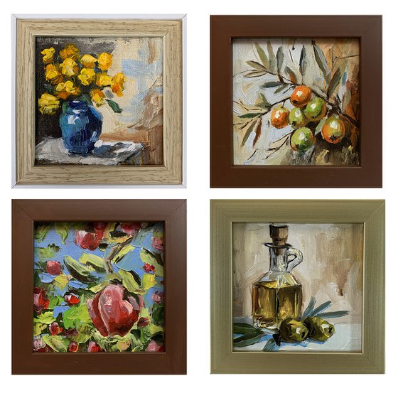 Flowers, olive branch,apple