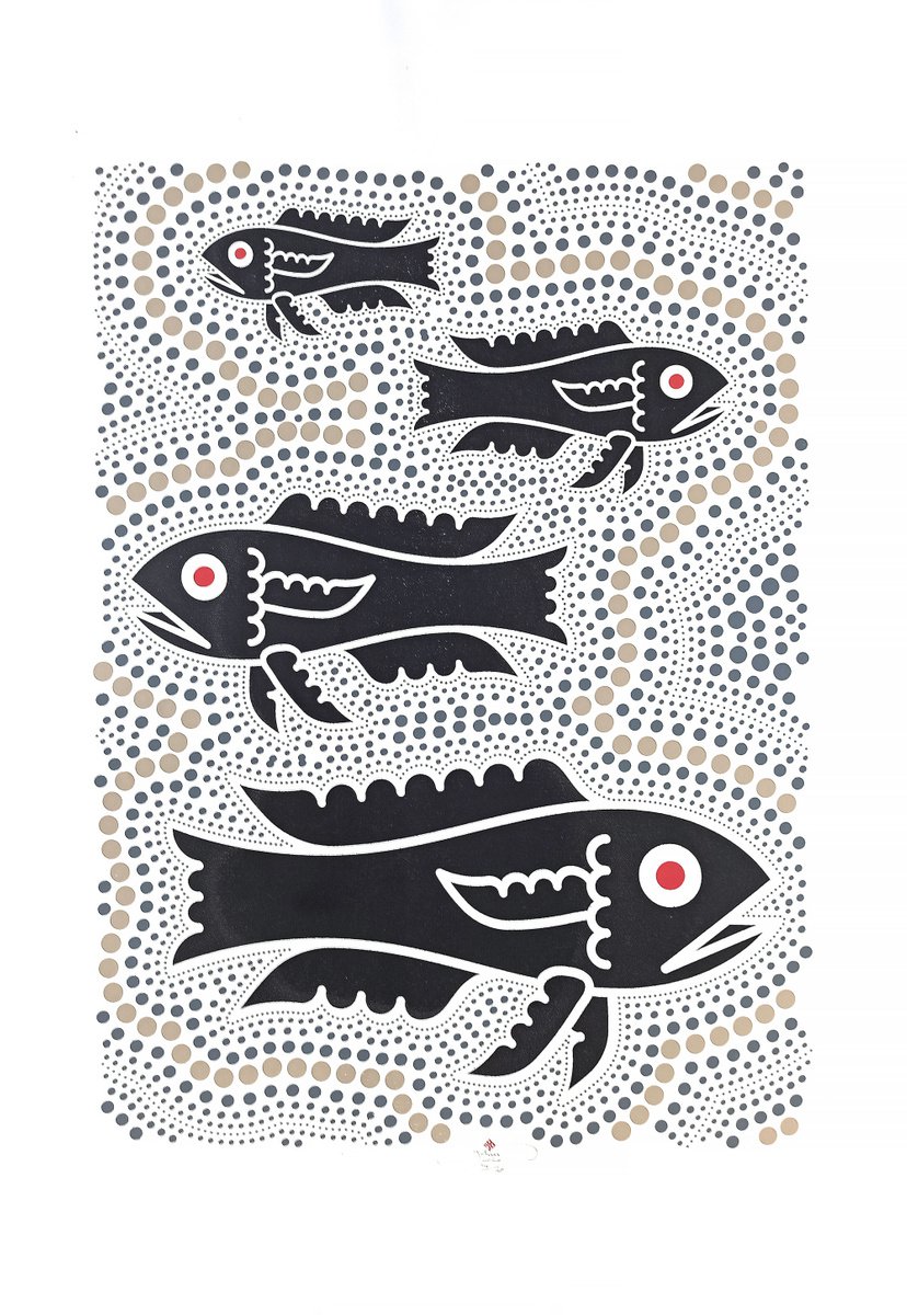 Graphic Animal Screenprint By Gokhan Okur, 28 X 39, Aboriginal Fish, Original Artwork