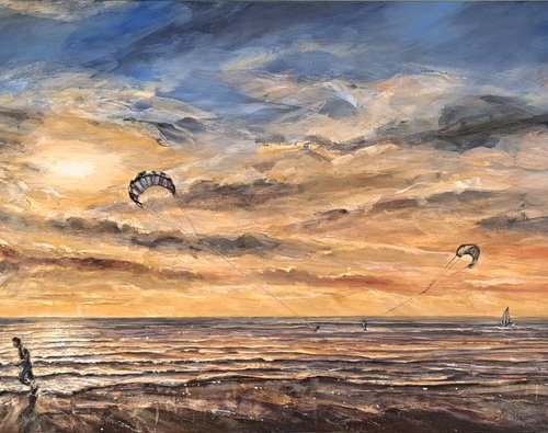 Sunset Surfers at Sandbanks by Joseph  Charman