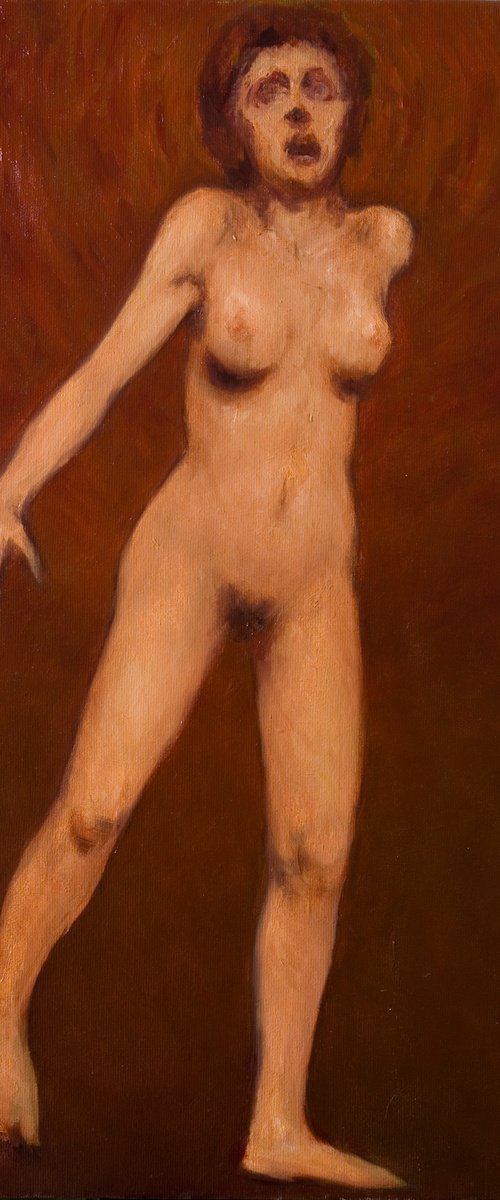 expressionist woman on brown background by Olivier Payeur