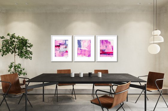 It's Time For Dreaming Collection 1 - 3 Abstract Paintings in Mats by Kathy Morton Stanion