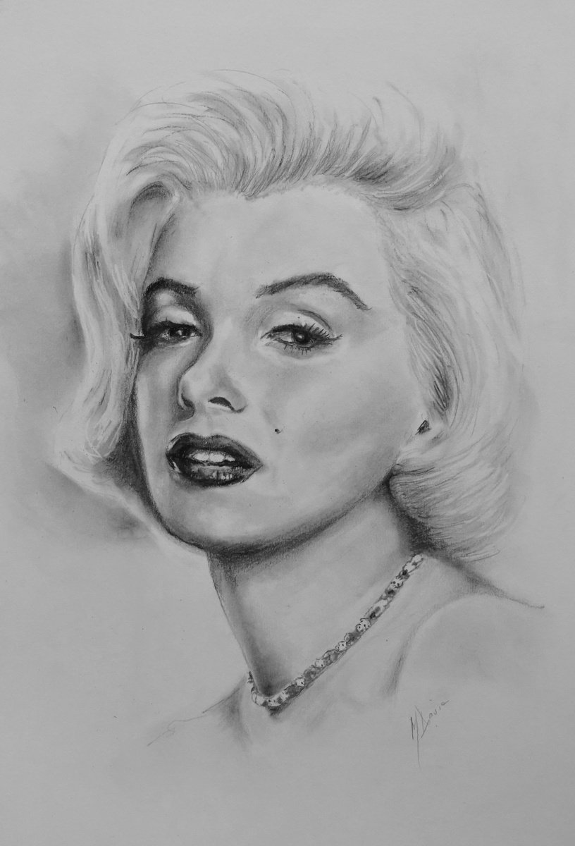 Photorealistic Portrait Charcoal Drawing By Mel Davies Original Art, 12 X 17", Marilyn, Original Artwork