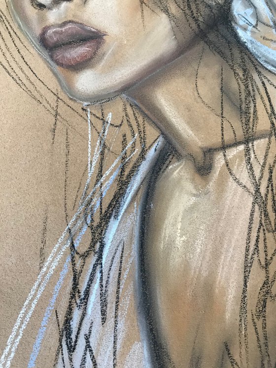 “Sumaya”portrait fashion pastel drawing on paper