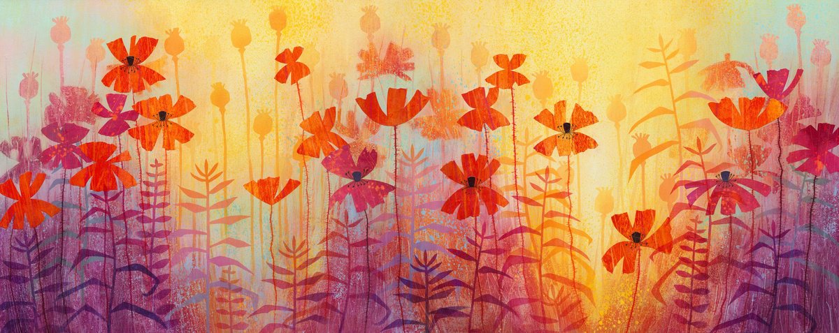 Poppies Bathed In Gold By Rebecca Vincent, 34 X 14, Artwork For Sale On Artfinder