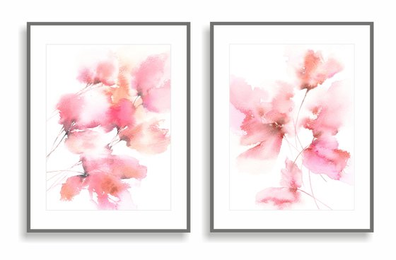 Pink flowers, diptych