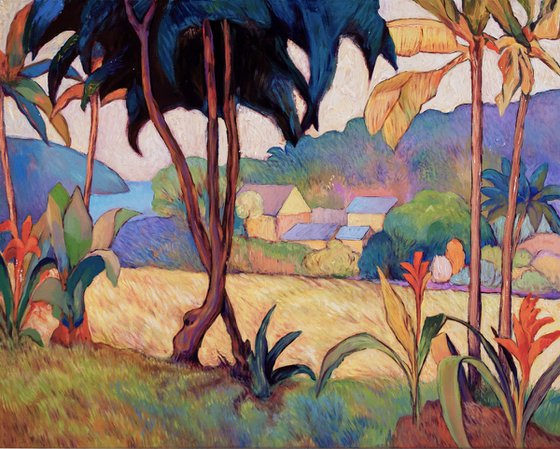 Golden palms above the village