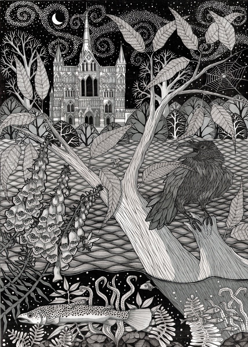 Graphic Landscape Ink Drawing By Terri Smith, 29 X 39", Silent Witness, Original Artwork