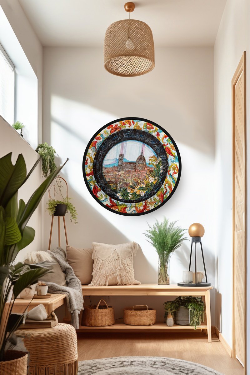 Impressionistic Cityscapes Drawing By Maria Susarenko, 31 X 31", Florence. View From Window, Original Artwork