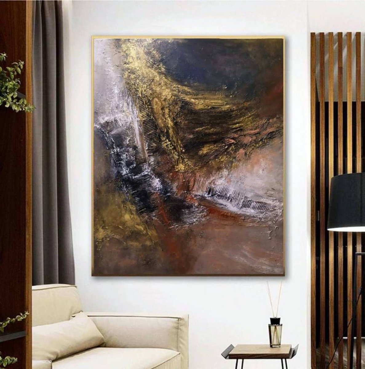 Gold Flashes 100x120cm Abstract Textured Painting by Alexandra Petropoulou
