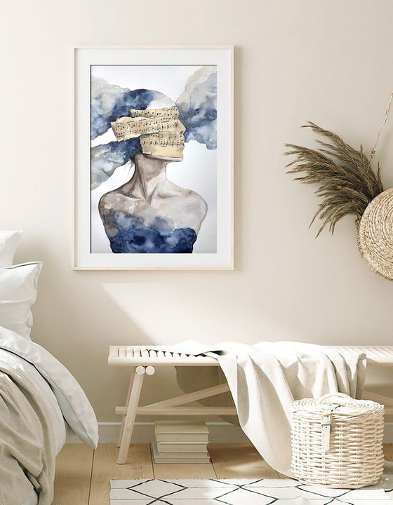 Immersion Blue Sheet Music Abstract Portrait