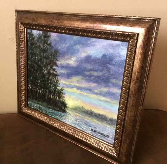 River Sparkle - framed oil on 8X10 canvas by K. McDermott