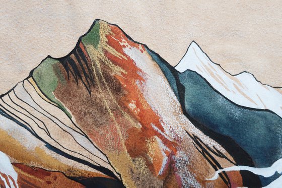 Mountains in autumn. 40*30 cm Watercolor landscape