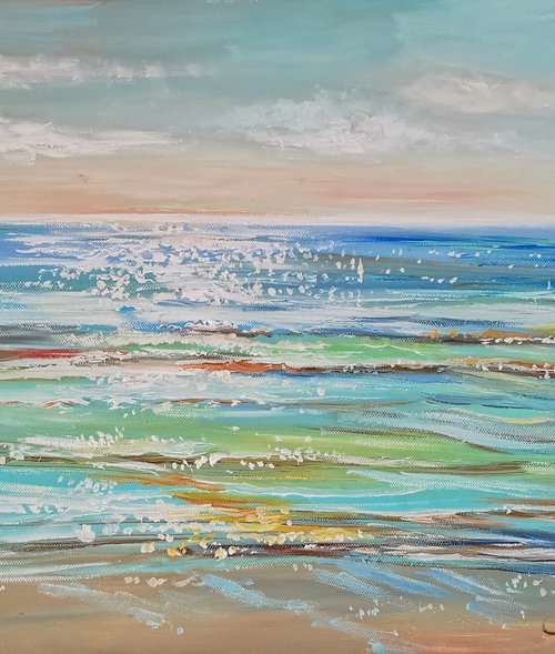 Seascape painting on canvas Blue waves by Annet Loginova