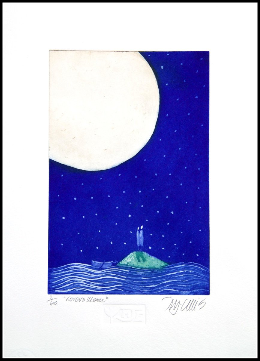 Illustrative Etchings & Engravings , Lovers Moon By Mariann Johansen-Ellis, 10 X 14, Artwork For Sale On Artfinder