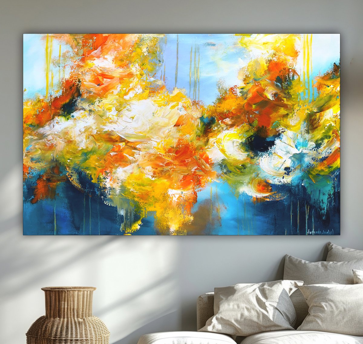 Abstract Acrylic Painting By Andrada Anghel, 48 X 30, Flare Of Dawn, Original Artwork