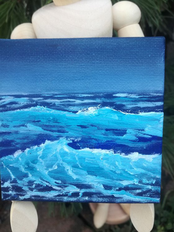 Miniature wave seascape #33 - Easel included