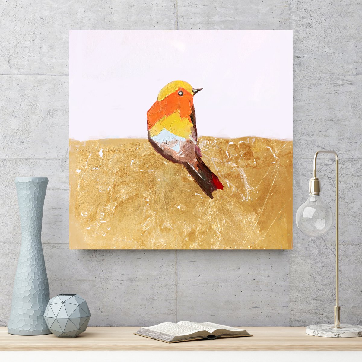 Golden autumn with bird in the wood by Olha Gitman