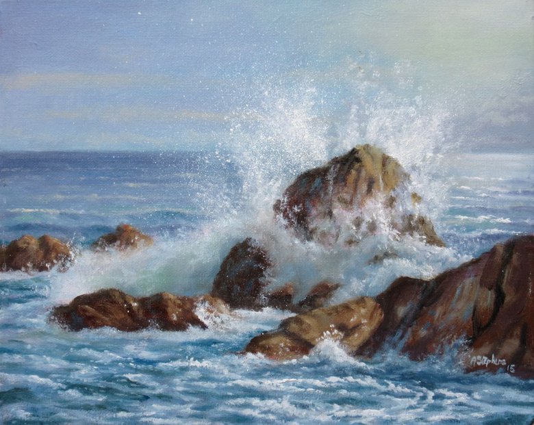 Rock & Sea Oil painting by Alan Stephens | Artfinder