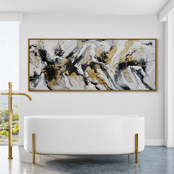 Golden Currency 200cm x 80cm Textured Abstract Art