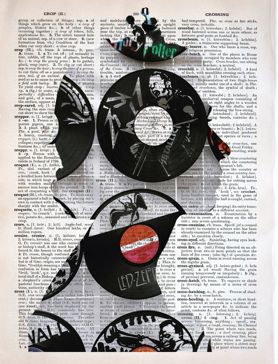 Queen Elizabeth II - Records - Collage Art on Large Real English Dictionary Vintage Book Page