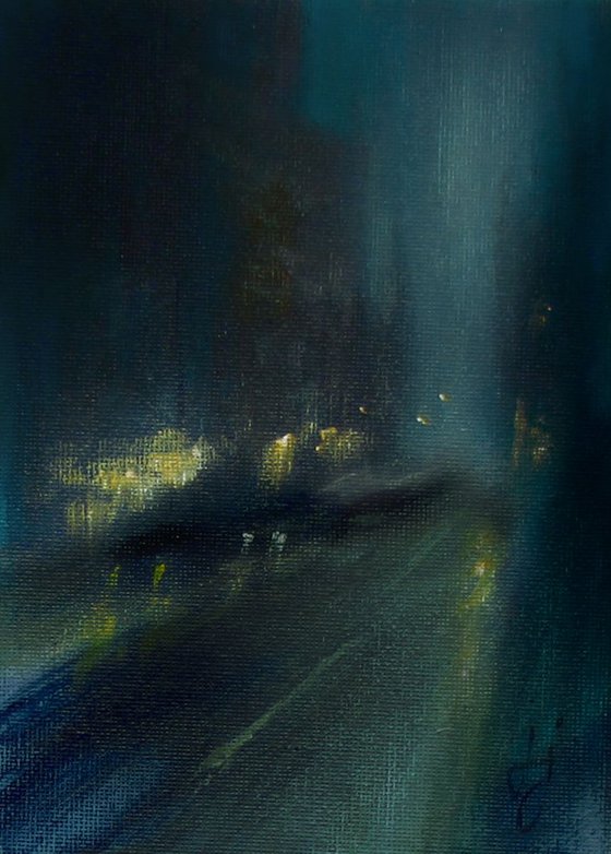 Street Nocturnes V - Small framed impressionistic painting