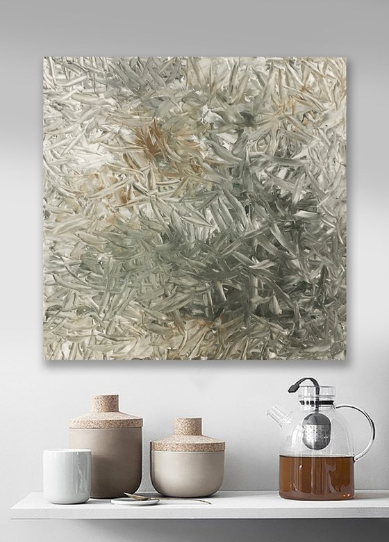 Gray Sea Weeds 18x18 Abstract Contemporary One of a Kind by Bo Kravchenko